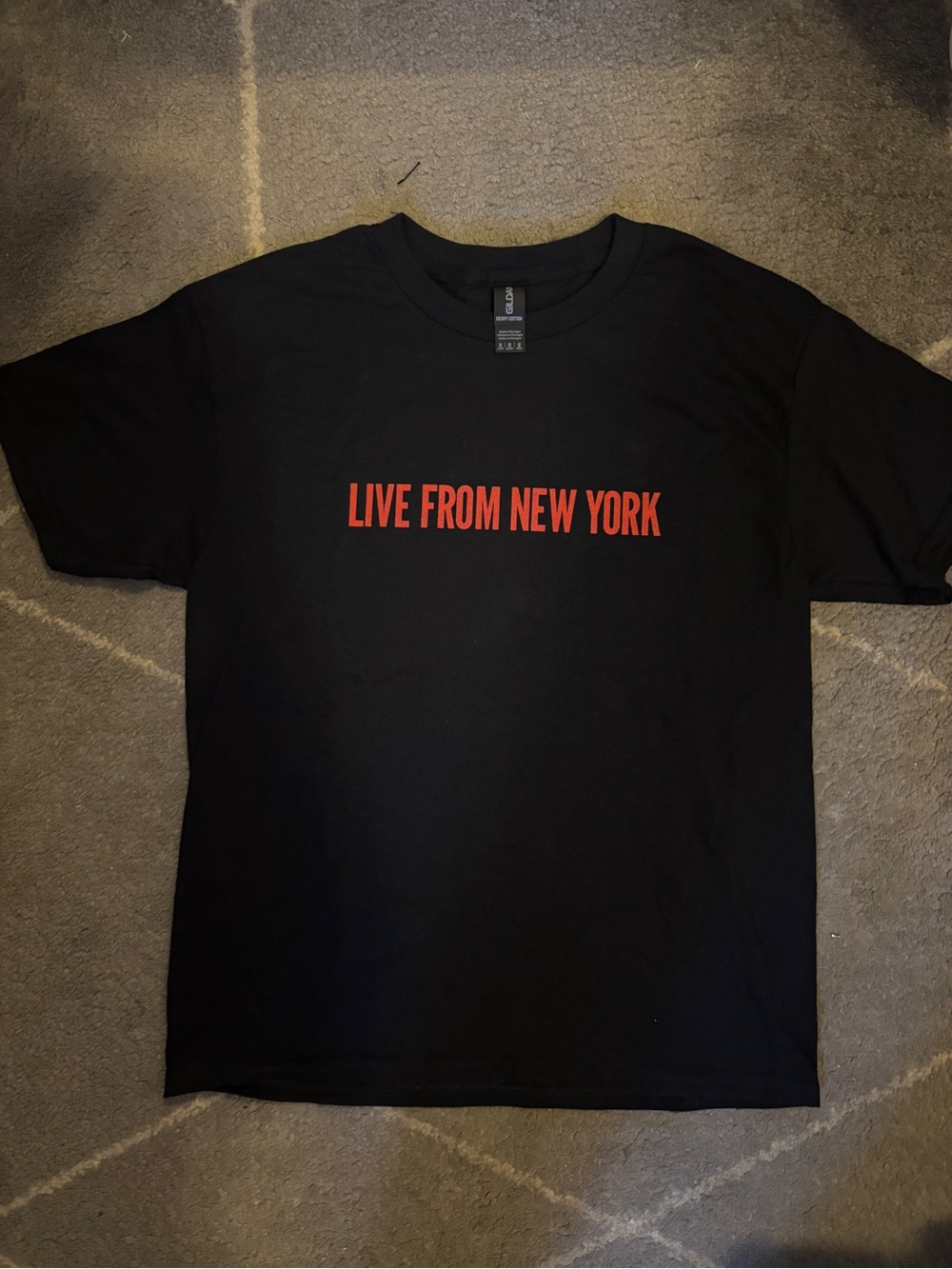 LIVE FROM NEW YORK Y2k baby tee, black with red printing, never worn.
